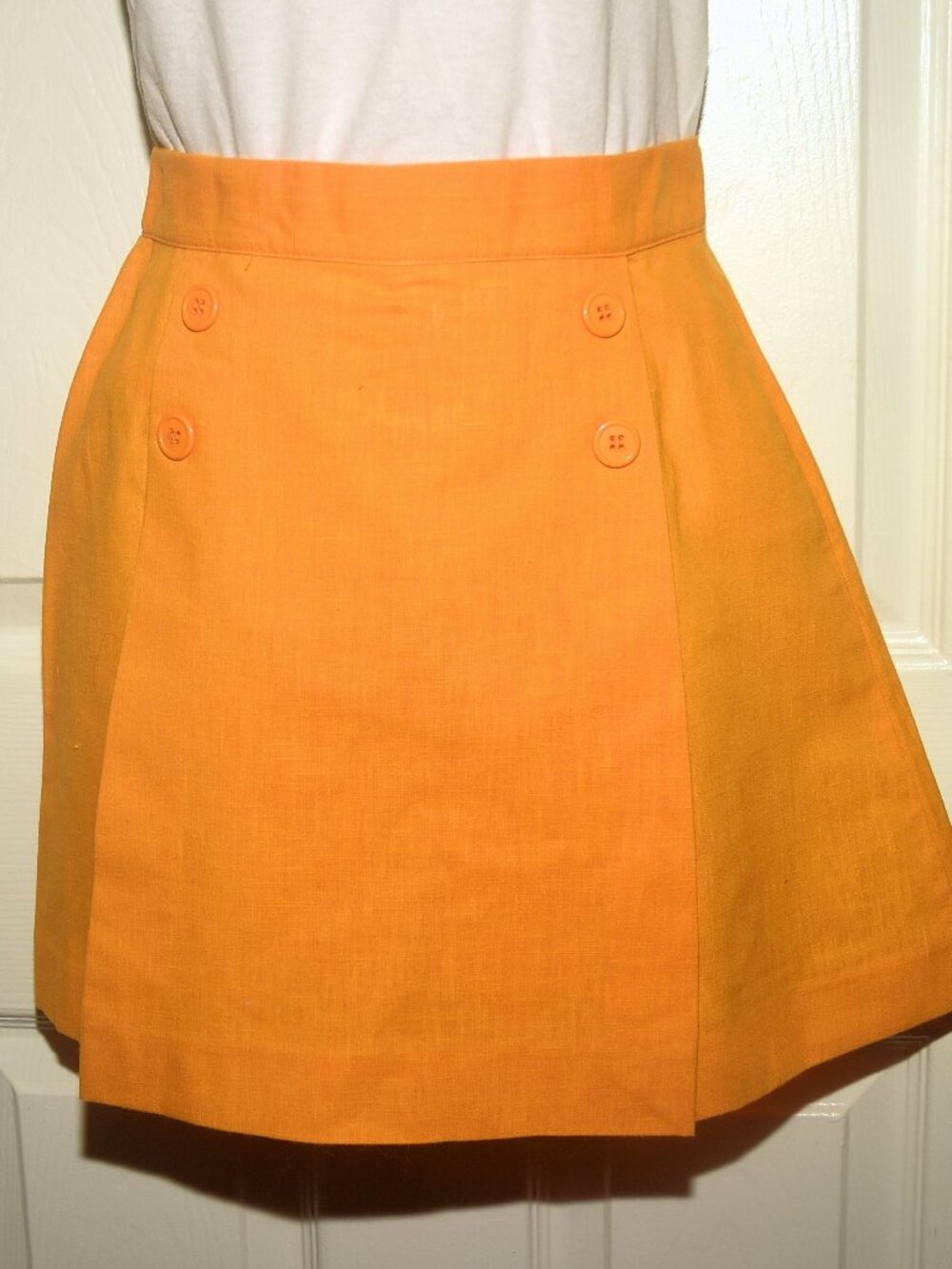 VTG 70s Orange Cotton Blend Short Culotte XXS Golf Tennis Hang Ten Button Detail